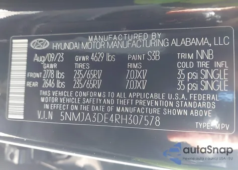 2024 Hyundai Tucson Se from USA, damaged, VIN 5NMJA3DE4RH307578